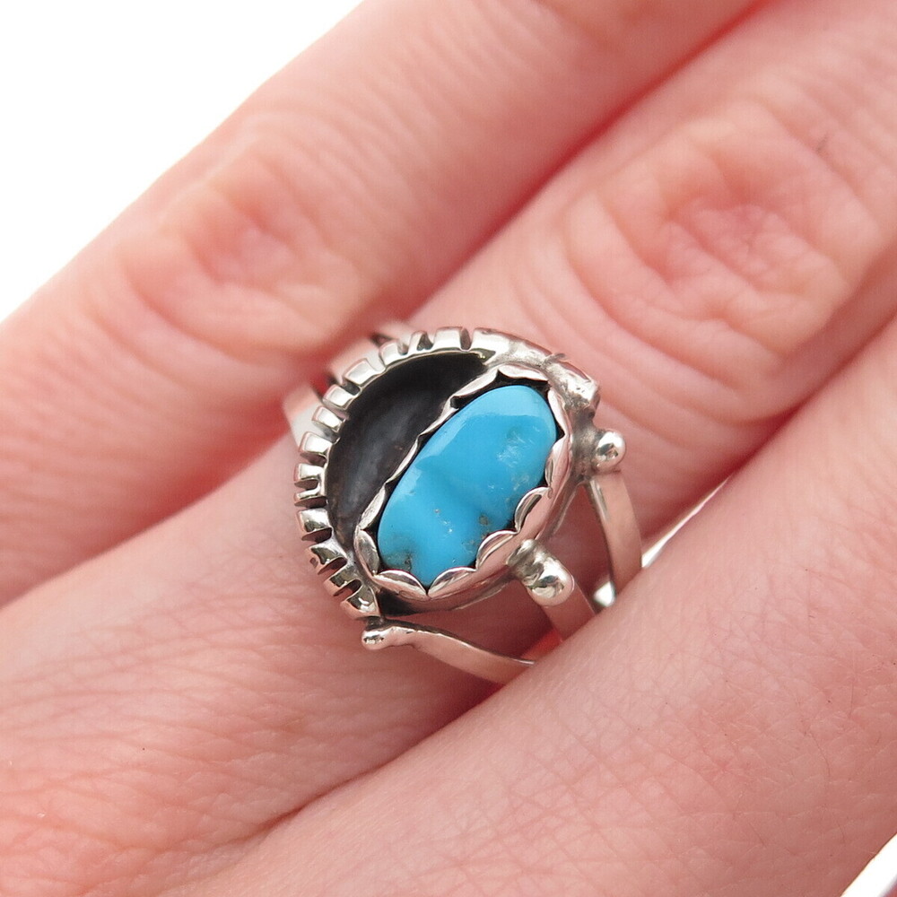 Old Pawn 925 Sterling Silver Vintage Morenci Turquoise Tribal Ring Size 6.25